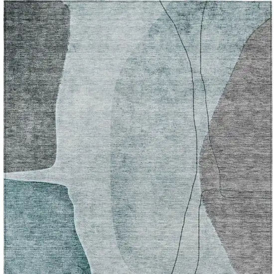 Teal Blue Aqua And Gray Abstract Washable Indoor Outdoor Area Rug Photo 4