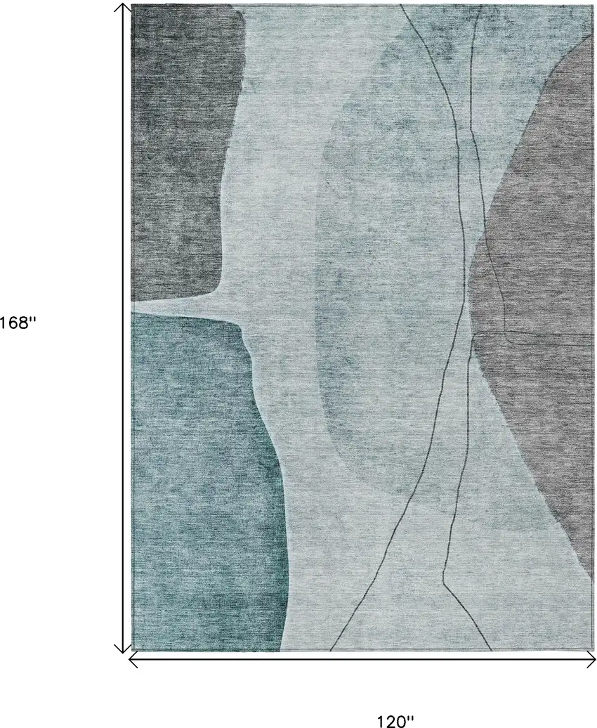 Teal Blue Aqua And Gray Abstract Washable Indoor Outdoor Area Rug Photo 3
