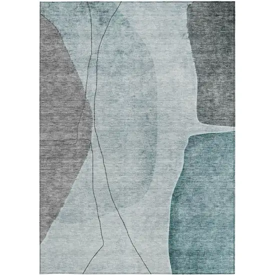 Teal Blue Aqua And Gray Abstract Washable Indoor Outdoor Area Rug Photo 5