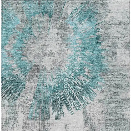 Teal Blue Aqua And Gray Abstract Washable Indoor Outdoor Area Rug Photo 5