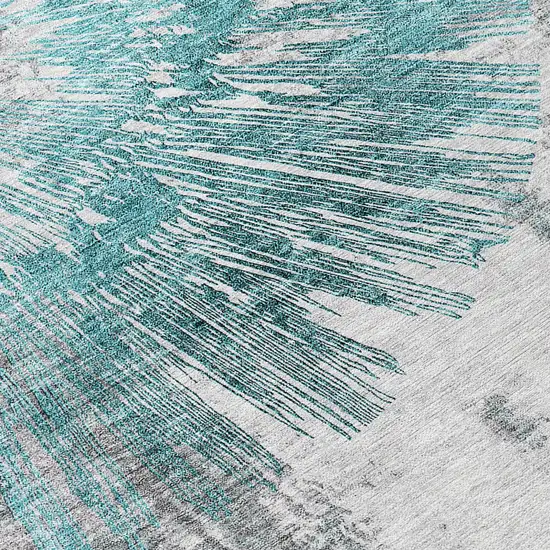 Teal Blue Aqua And Gray Abstract Washable Indoor Outdoor Area Rug Photo 8