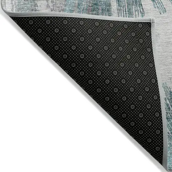 Teal Blue Aqua And Gray Abstract Washable Indoor Outdoor Area Rug Photo 3