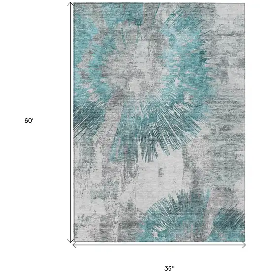 Teal Blue Aqua And Gray Abstract Washable Indoor Outdoor Area Rug Photo 7