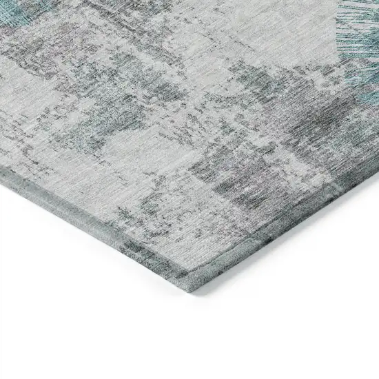 Teal Blue Aqua And Gray Abstract Washable Indoor Outdoor Area Rug Photo 4