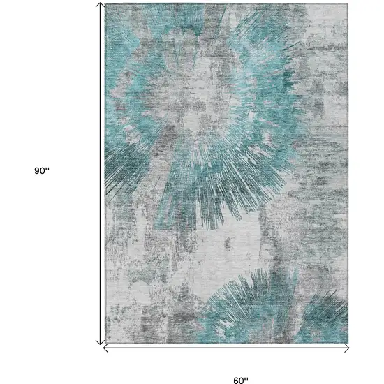 Teal Blue Aqua And Gray Abstract Washable Indoor Outdoor Area Rug Photo 3