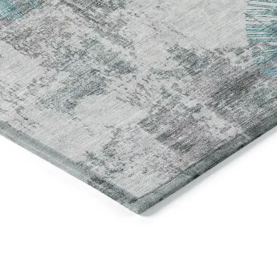 Teal Blue Aqua And Gray Abstract Washable Indoor Outdoor Area Rug Photo 3