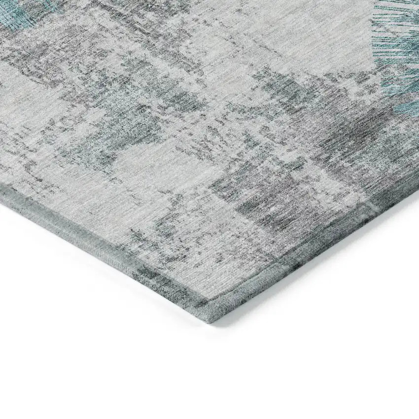 Teal Blue Aqua And Gray Abstract Washable Indoor Outdoor Area Rug Photo 3