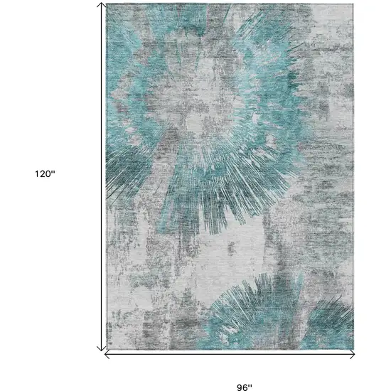 Teal Blue Aqua And Gray Abstract Washable Indoor Outdoor Area Rug Photo 3
