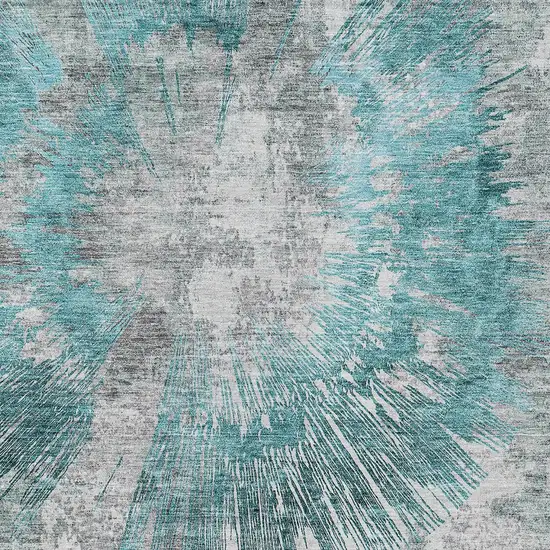 Teal Blue Aqua And Gray Abstract Washable Indoor Outdoor Area Rug Photo 4