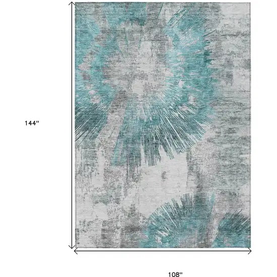 Teal Blue Aqua And Gray Abstract Washable Indoor Outdoor Area Rug Photo 3