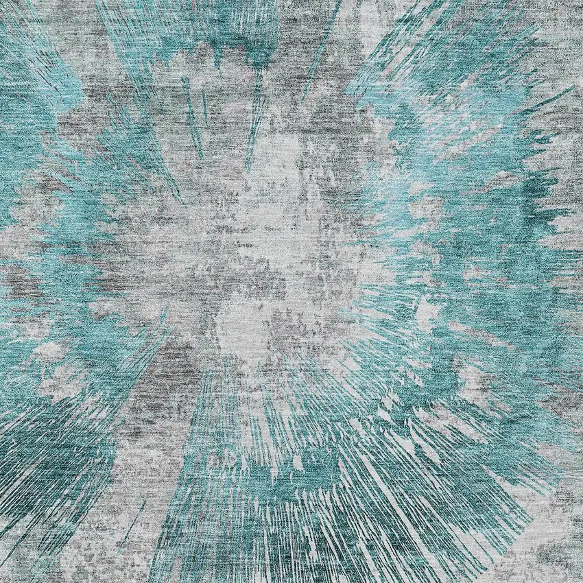 Teal Blue Aqua And Gray Abstract Washable Indoor Outdoor Area Rug Photo 4