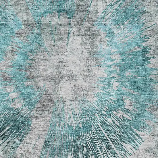 Teal Blue Aqua And Gray Abstract Washable Indoor Outdoor Area Rug Photo 4