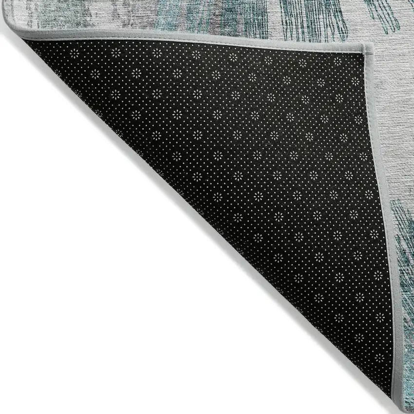 Teal Blue Aqua And Gray Abstract Washable Indoor Outdoor Area Rug Photo 2