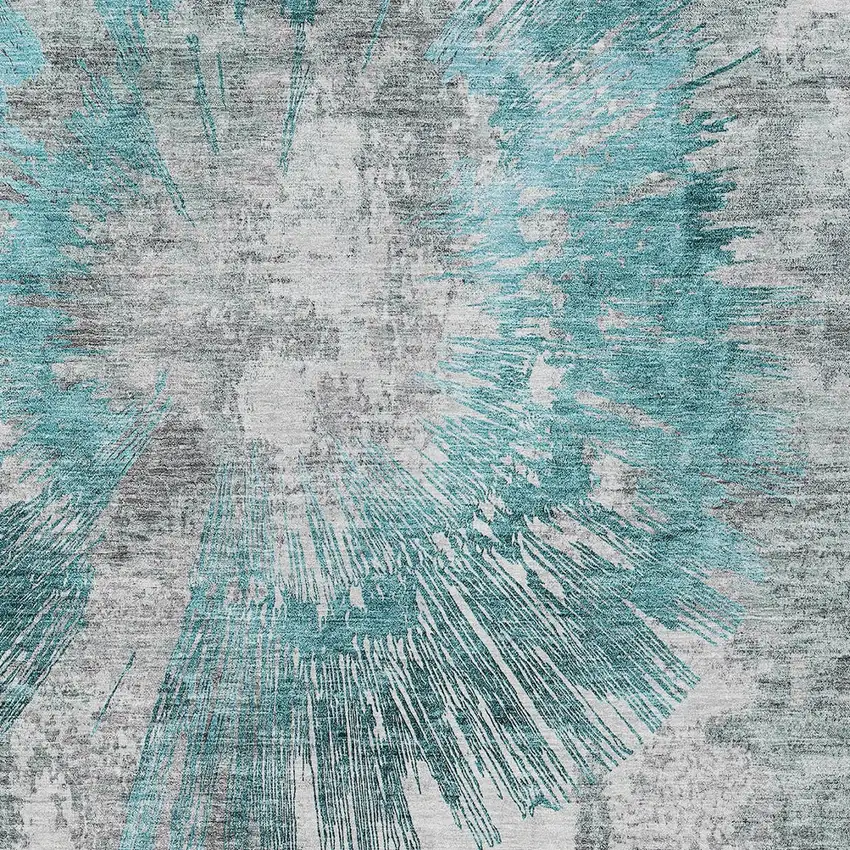 Teal Blue Aqua And Gray Abstract Washable Indoor Outdoor Area Rug Photo 6