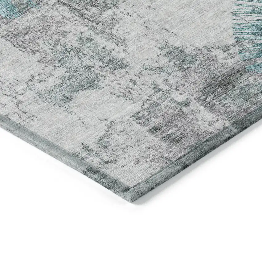 Teal Blue Aqua And Gray Abstract Washable Indoor Outdoor Area Rug Photo 5