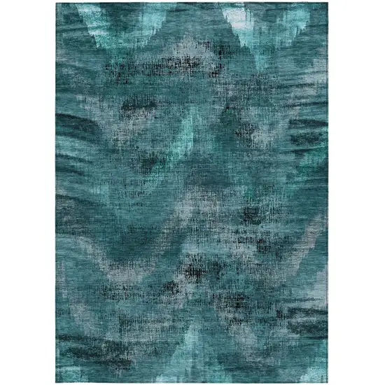 Teal Blue Aqua And Gray Abstract Washable Indoor Outdoor Area Rug Photo 7