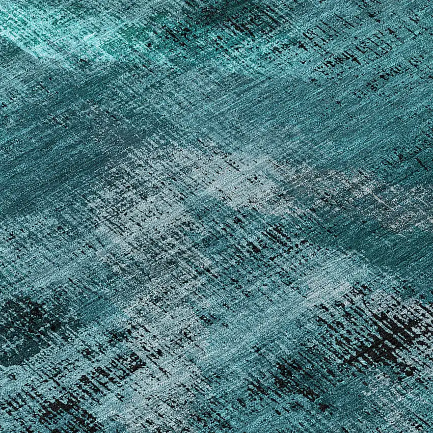 Teal Blue Aqua And Gray Abstract Washable Indoor Outdoor Area Rug Photo 8