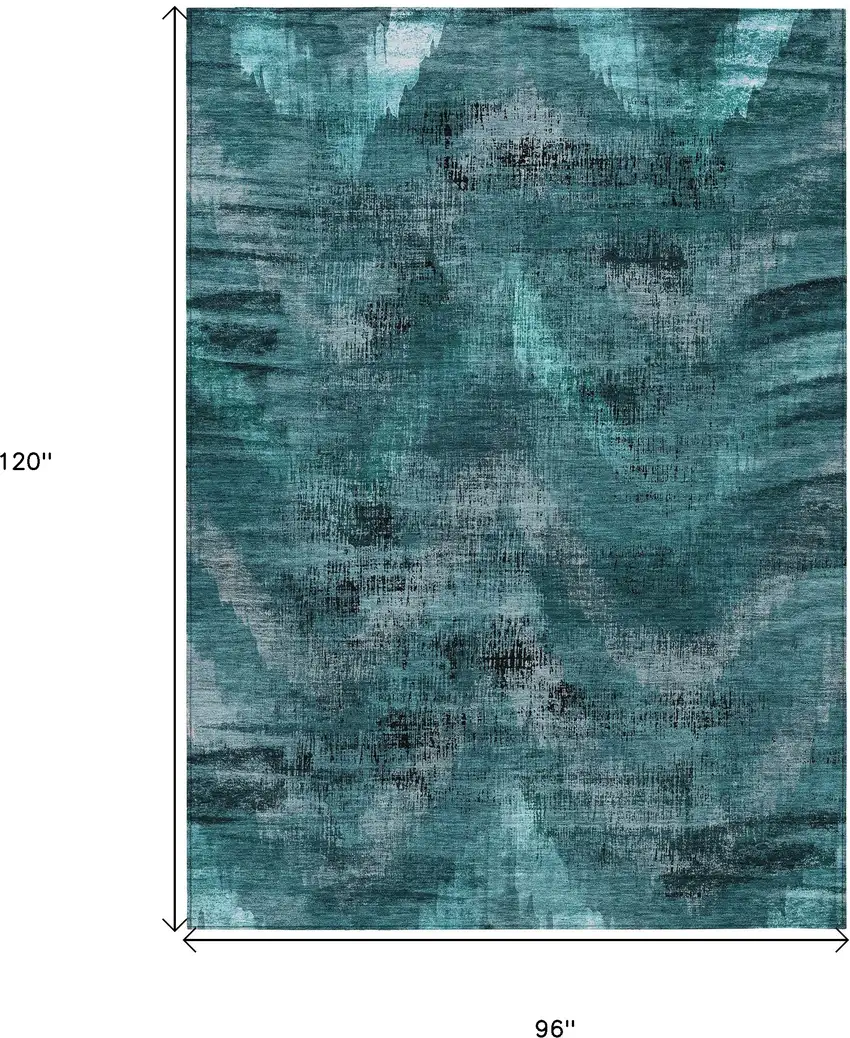 Teal Blue Aqua And Gray Abstract Washable Indoor Outdoor Area Rug Photo 3