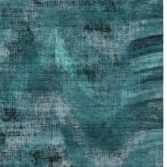 Teal Blue Aqua And Gray Abstract Washable Indoor Outdoor Area Rug Photo 6