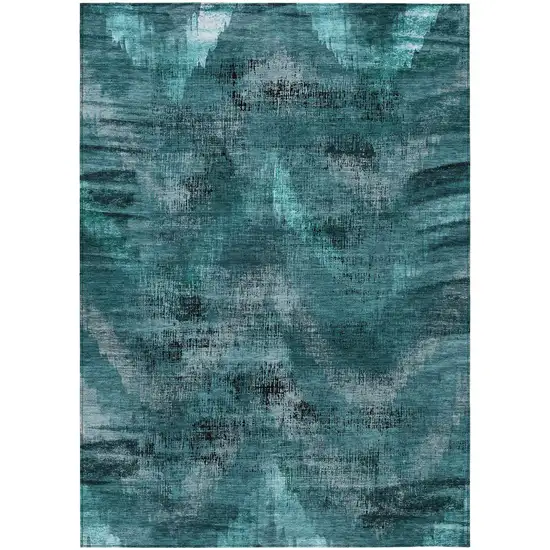 Teal Blue Aqua And Gray Abstract Washable Indoor Outdoor Area Rug Photo 2