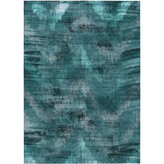 Teal Blue Aqua And Gray Abstract Washable Indoor Outdoor Area Rug Photo 2