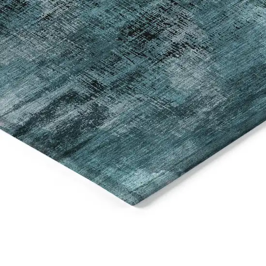 Teal Blue Aqua And Gray Abstract Washable Indoor Outdoor Area Rug Photo 5