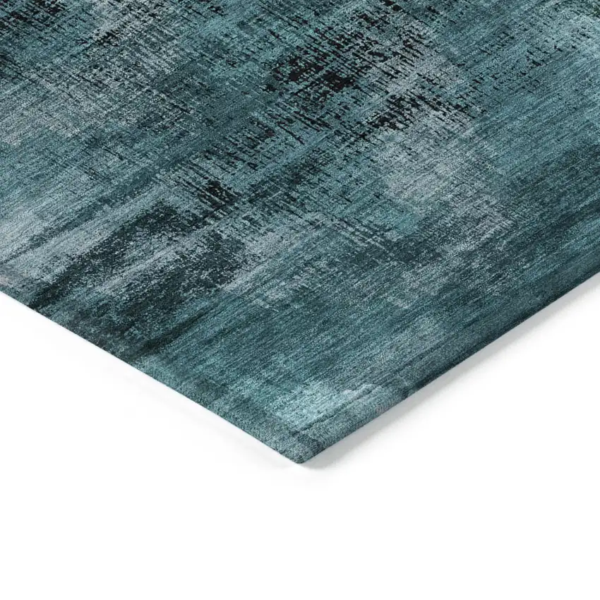 Teal Blue Aqua And Gray Abstract Washable Indoor Outdoor Area Rug Photo 5