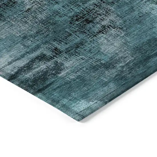 Teal Blue Aqua And Gray Abstract Washable Indoor Outdoor Area Rug Photo 5