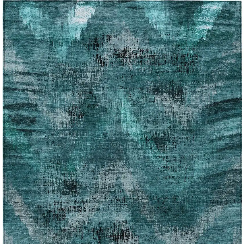 Teal Blue Aqua And Gray Abstract Washable Indoor Outdoor Area Rug Photo 7
