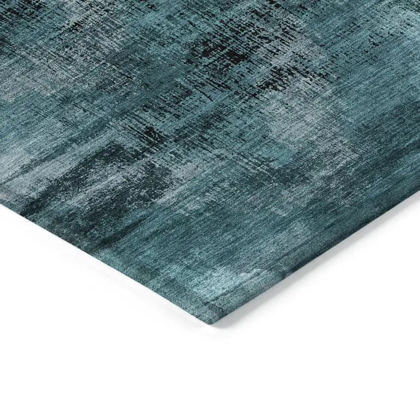Teal Blue Aqua And Gray Abstract Washable Indoor Outdoor Area Rug Photo 5