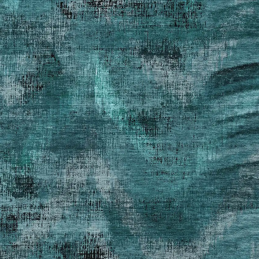 Teal Blue Aqua And Gray Abstract Washable Indoor Outdoor Area Rug Photo 6
