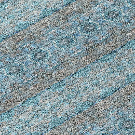 Teal Blue Aqua And Gray Floral Medallion Washable Indoor Outdoor Area Rug Photo 6