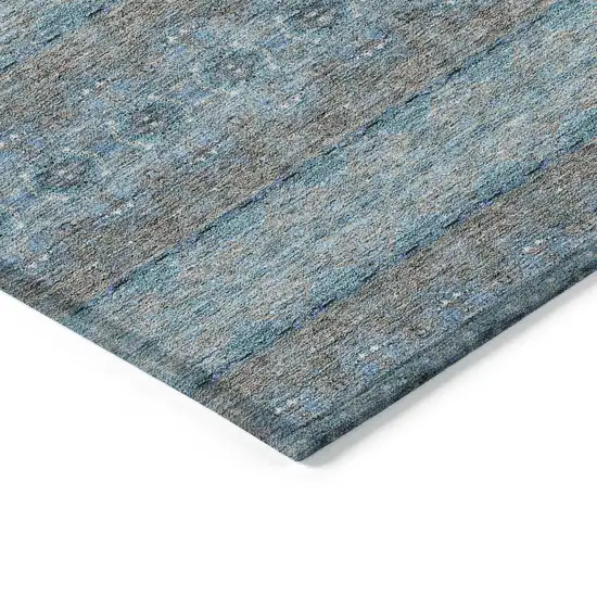 Teal Blue Aqua And Gray Floral Medallion Washable Indoor Outdoor Area Rug Photo 4