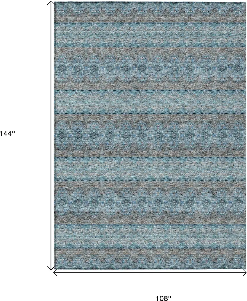 Teal Blue Aqua And Gray Floral Medallion Washable Indoor Outdoor Area Rug Photo 3
