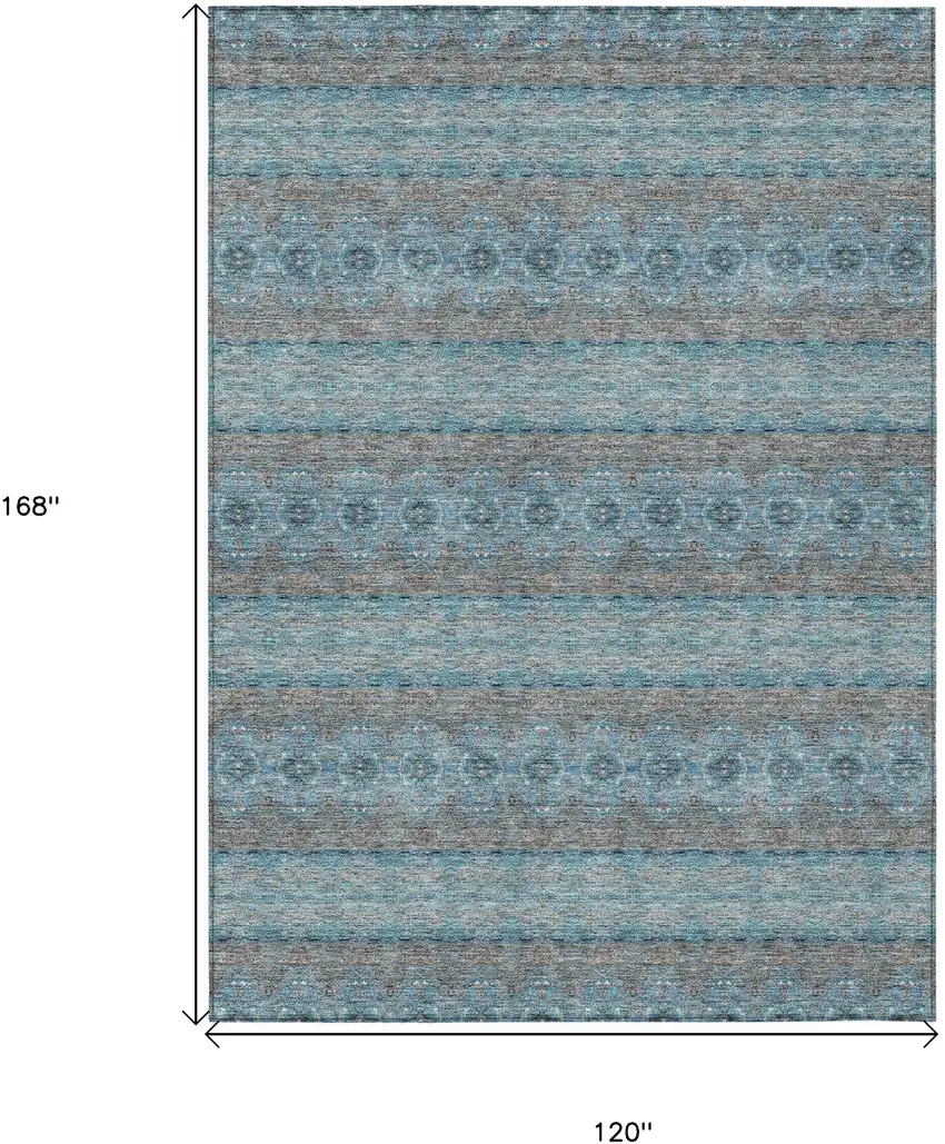 Teal Blue Aqua And Gray Floral Medallion Washable Indoor Outdoor Area Rug Photo 3