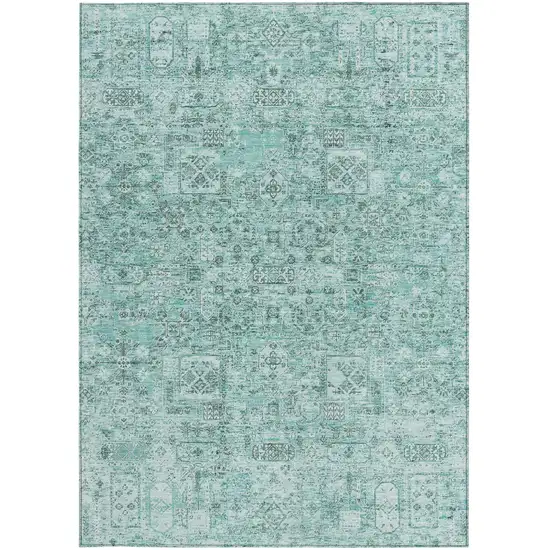 Teal Blue Aqua And Gray Floral Washable Indoor Outdoor Area Rug Photo 5