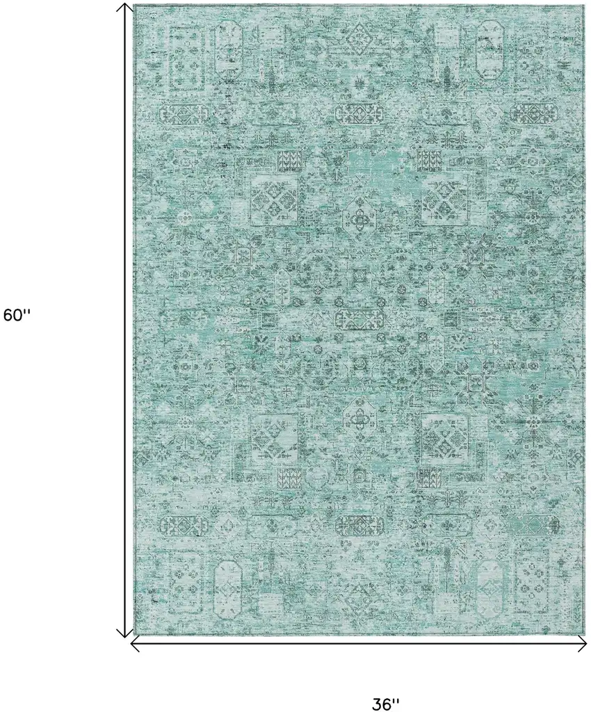 Teal Blue Aqua And Gray Floral Washable Indoor Outdoor Area Rug Photo 3