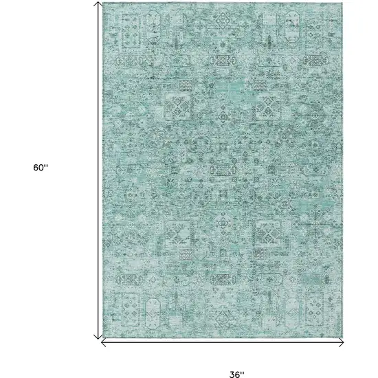 Teal Blue Aqua And Gray Floral Washable Indoor Outdoor Area Rug Photo 3
