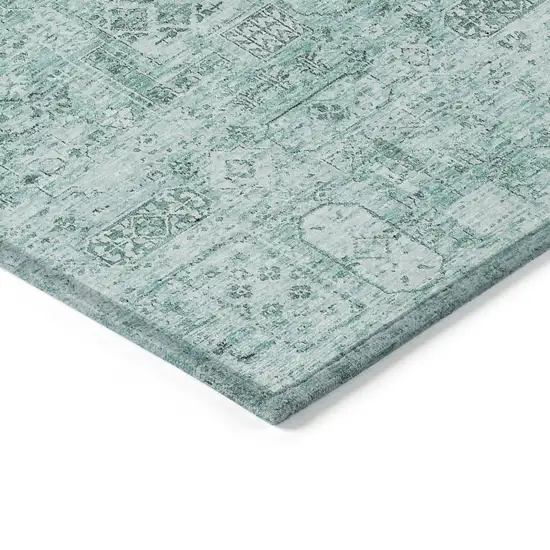 Teal Blue Aqua And Gray Floral Washable Indoor Outdoor Area Rug Photo 4