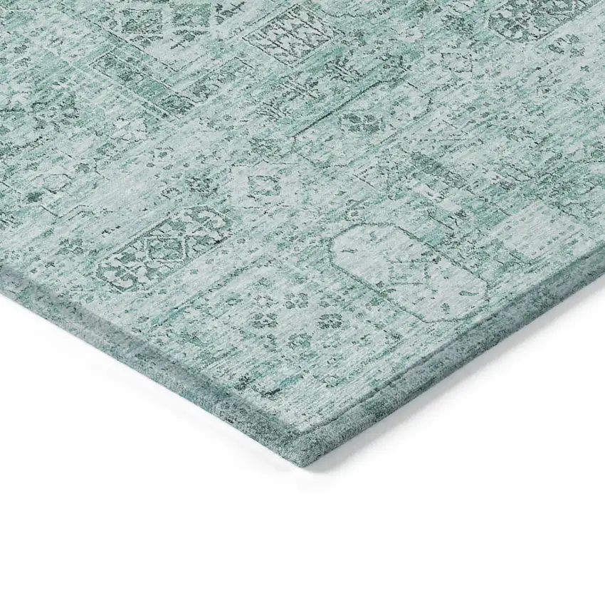 Teal Blue Aqua And Gray Floral Washable Indoor Outdoor Area Rug Photo 4