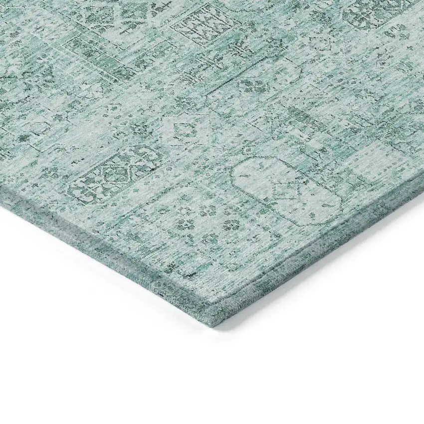 Teal Blue Aqua And Gray Floral Washable Indoor Outdoor Area Rug Photo 4