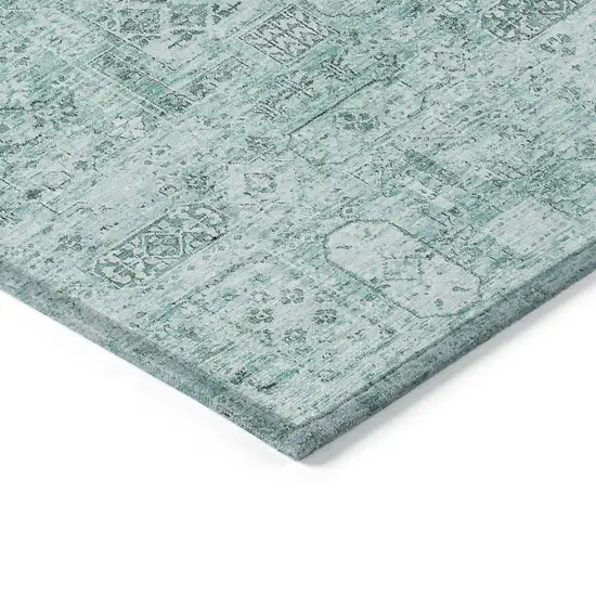 Teal Blue Aqua And Gray Floral Washable Indoor Outdoor Area Rug Photo 4