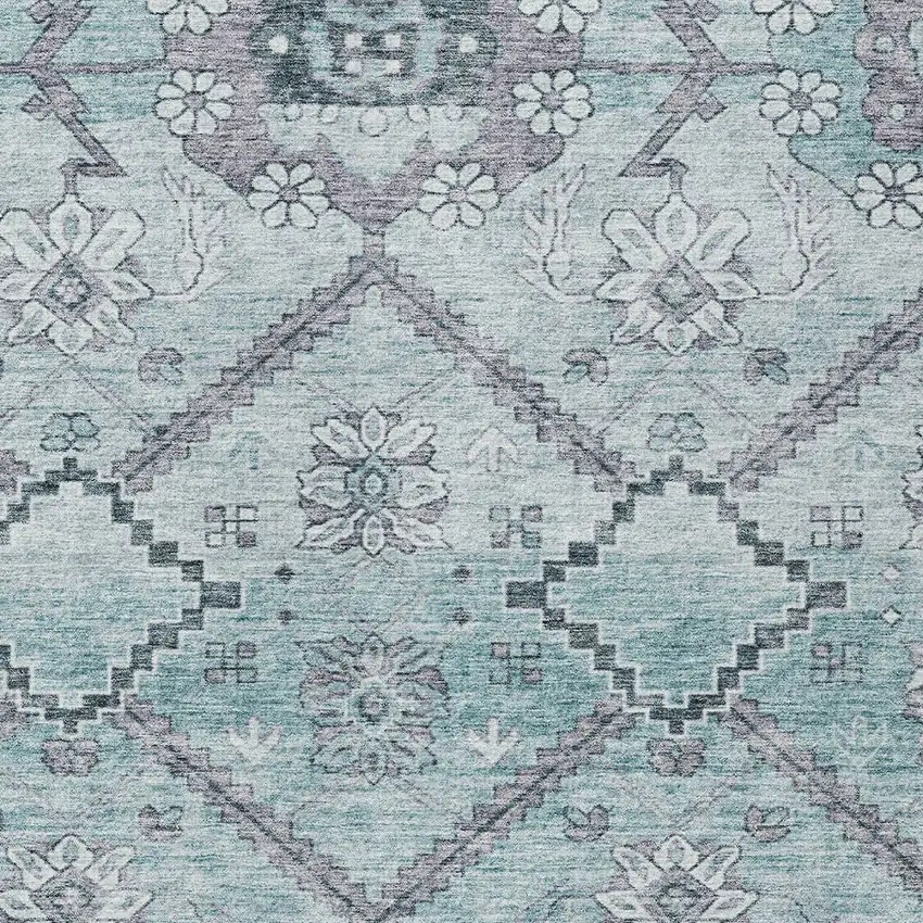 Teal Blue Aqua And Gray Floral Washable Indoor Outdoor Area Rug Photo 6