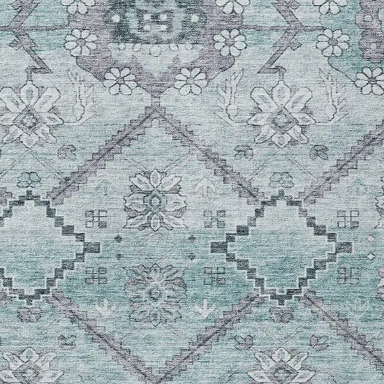 Teal Blue Aqua And Gray Floral Washable Indoor Outdoor Area Rug Photo 6