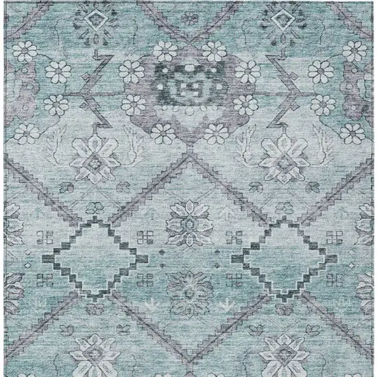Teal Blue Aqua And Gray Floral Washable Indoor Outdoor Area Rug Photo 7