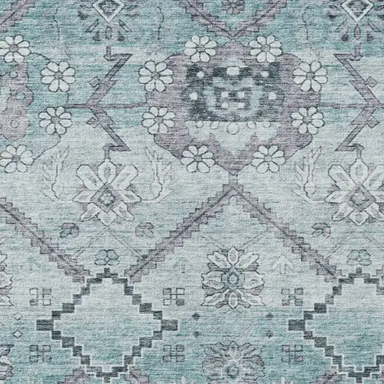 Teal Blue Aqua And Gray Floral Washable Indoor Outdoor Area Rug Photo 6