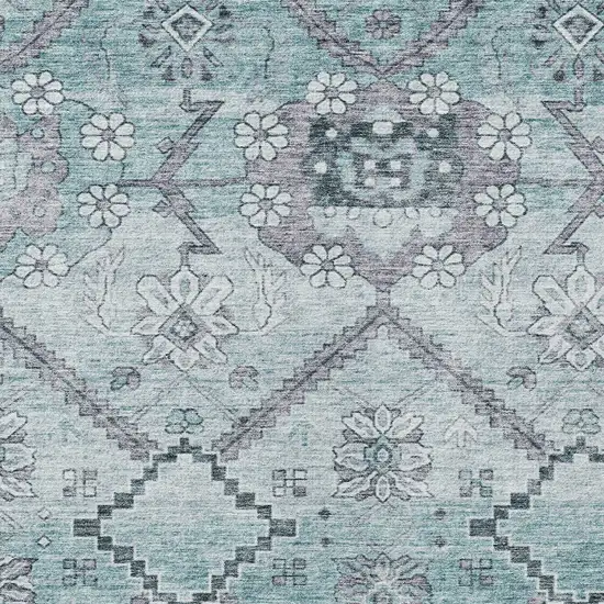 Teal Blue Aqua And Gray Floral Washable Indoor Outdoor Area Rug Photo 6