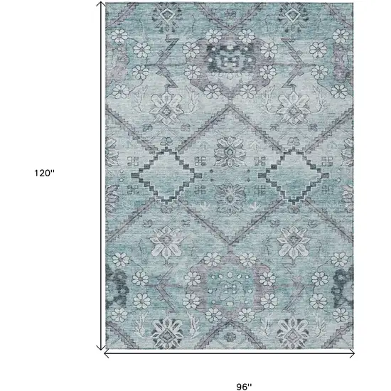 Teal Blue Aqua And Gray Floral Washable Indoor Outdoor Area Rug Photo 3