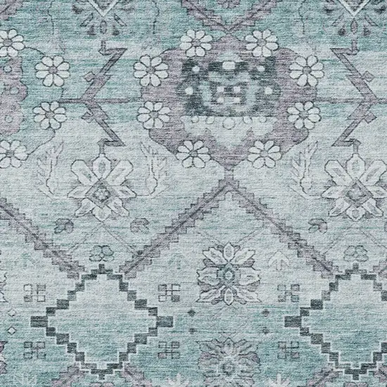 Teal Blue Aqua And Gray Floral Washable Indoor Outdoor Area Rug Photo 6