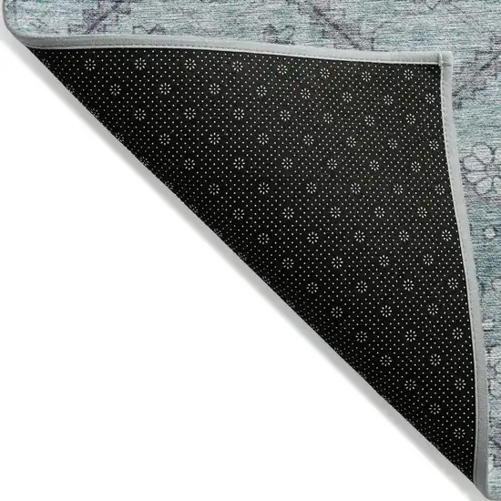Teal Blue Aqua And Gray Floral Washable Indoor Outdoor Area Rug Photo 4